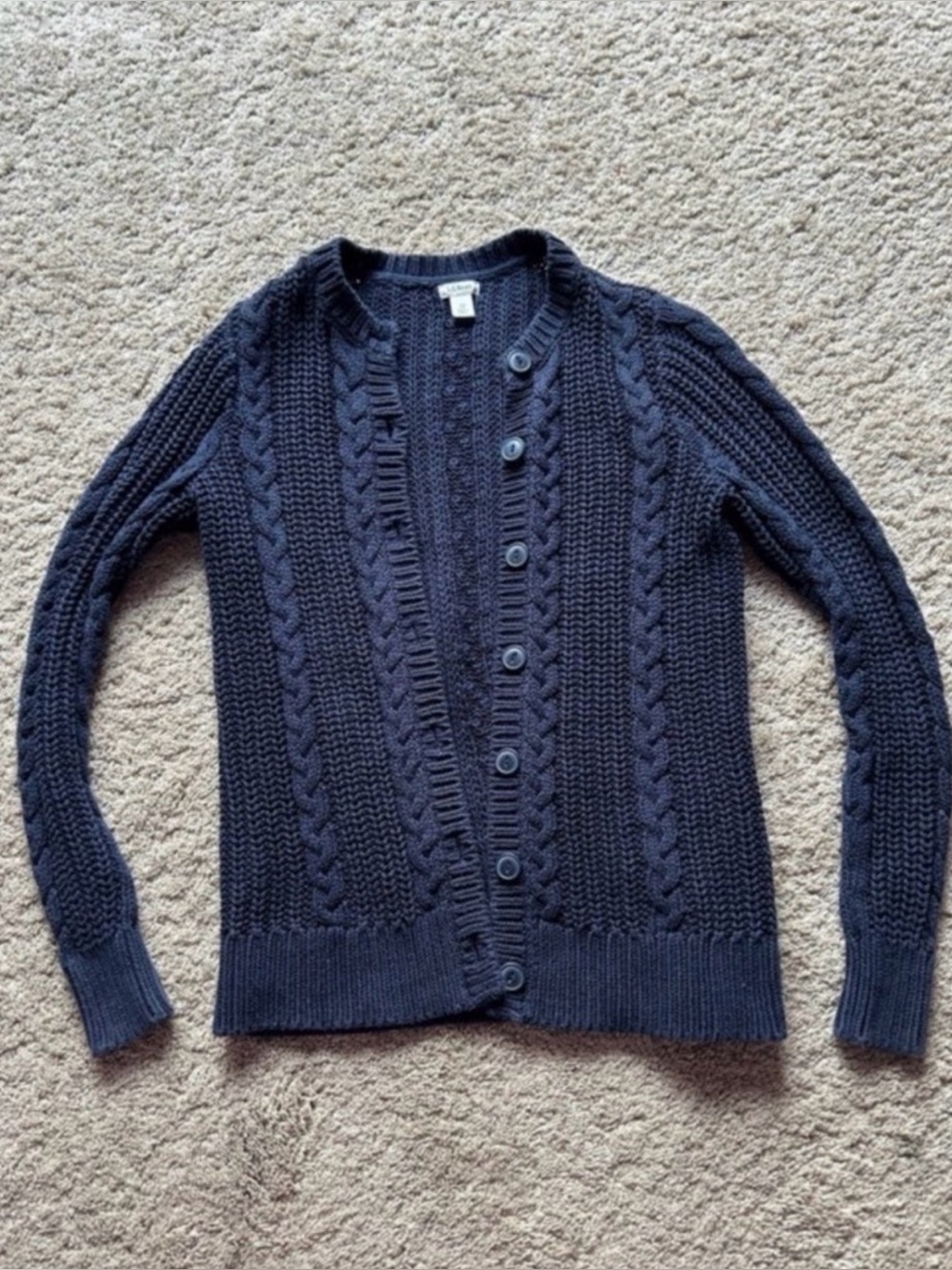 L.L. Bean Navy Cable-Knit Button Cardigan